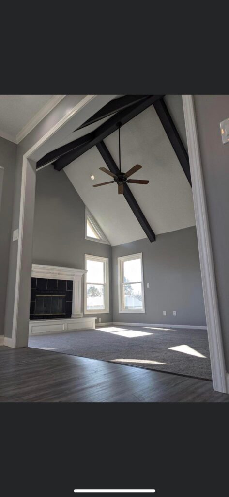 Vaulted ceiling with custom beam work